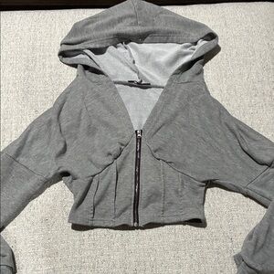 SHEIN Charcoal Zip-Up Cropped Hoodie